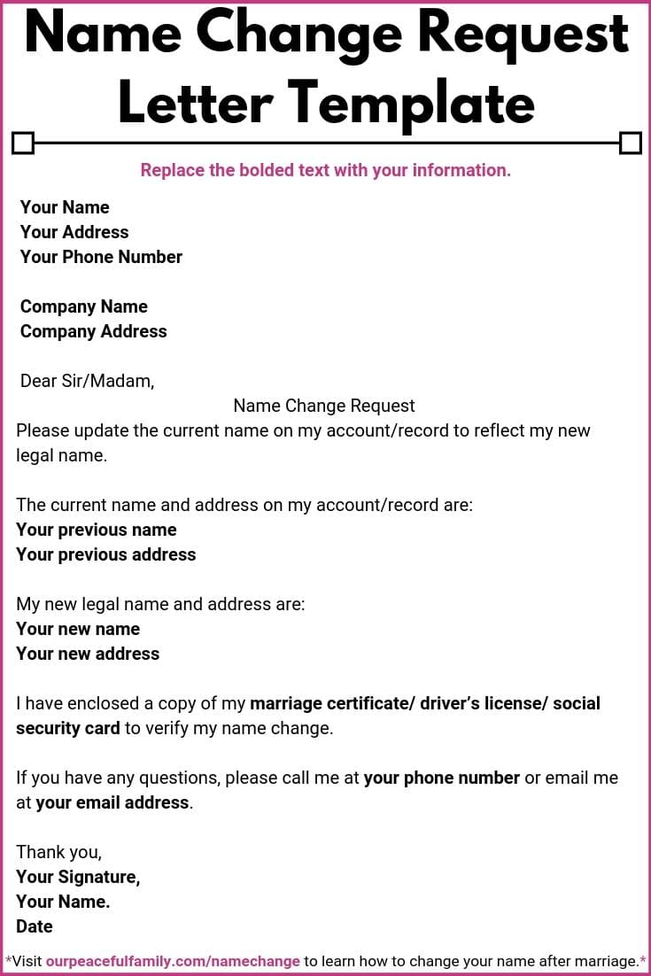 Change of Name After Marriage Letter Template Sample